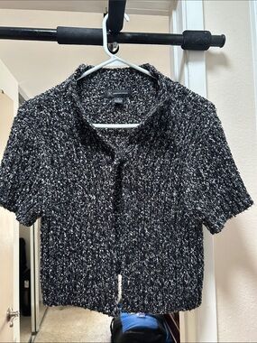 INC International Concepts Black & White Marled Short-Sleeve Cardigan